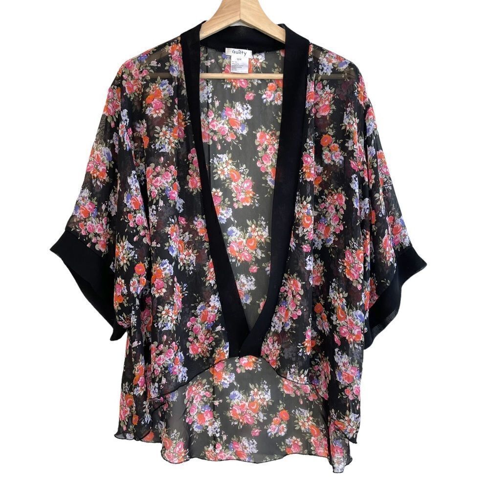 Guilty Dark Floral Swim Cover Up Kimono